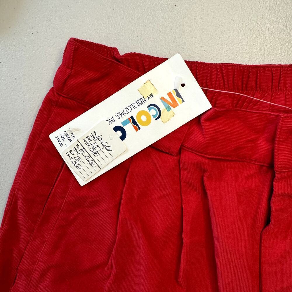 VTG Deadstock In Colors Red Corduroy Pleated Bermuda Shorts Women's Size 12 - Picture 3 of 5